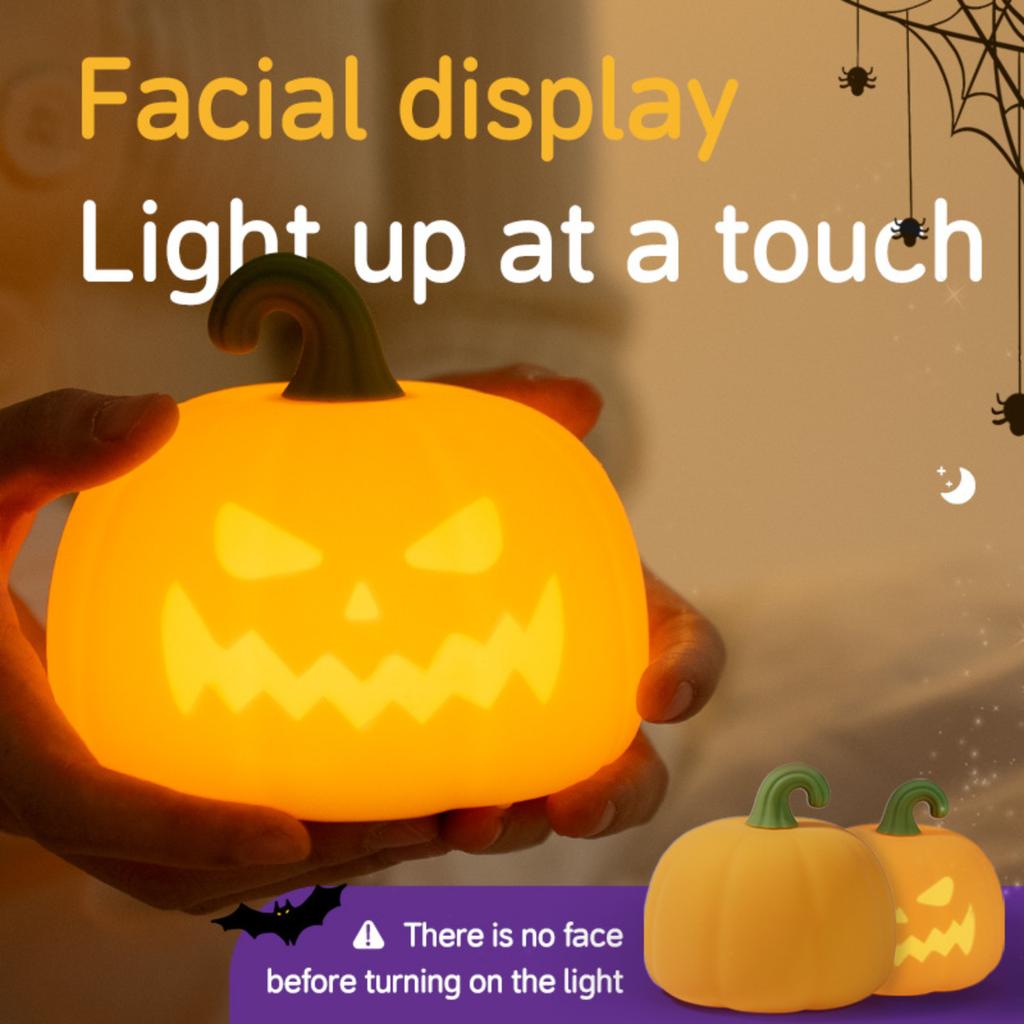 USB Rechargeable Pumpkin Night Light Tap Lamp for Kids Party Decor