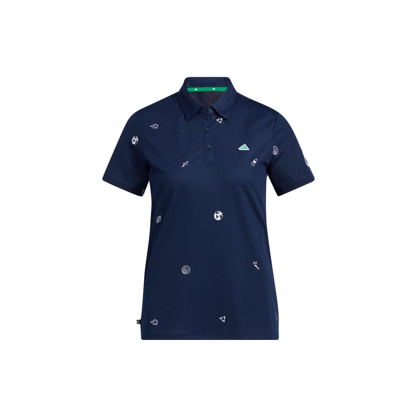 Adidas Pattern Embroidered Slim Fit Short Sleeve Polo Shirt Women Polo Shirts Navy-Blue HT6876 XL