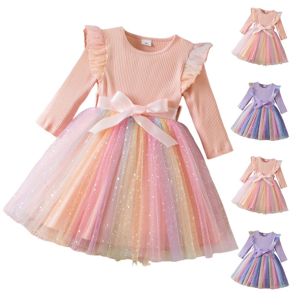 Rochii de Prințesă Drăguțe cu Mânecă Lungă și Gradient pentru Modă Fete