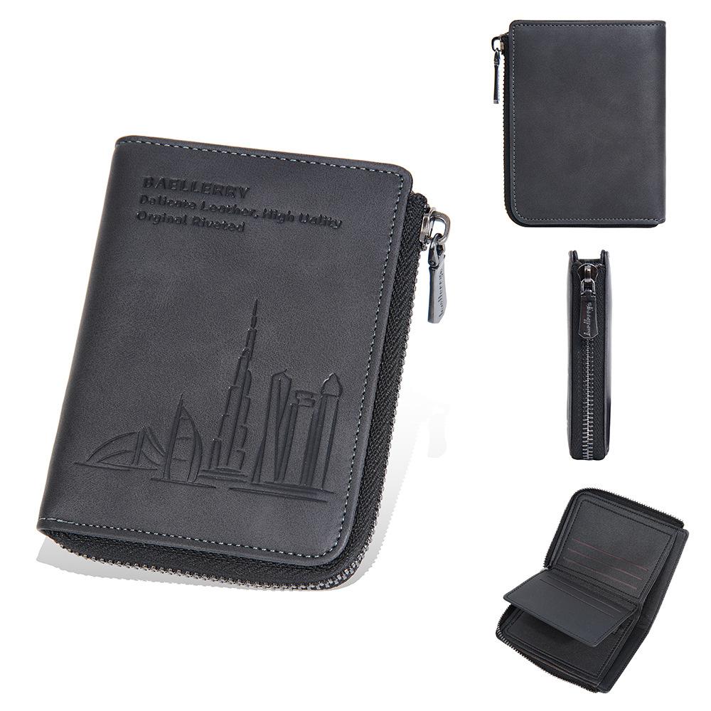 Новый мужской короткий кошелек, деловой многокарточный кошелек-монетница на молнии, тисненый кошелек для мужчин