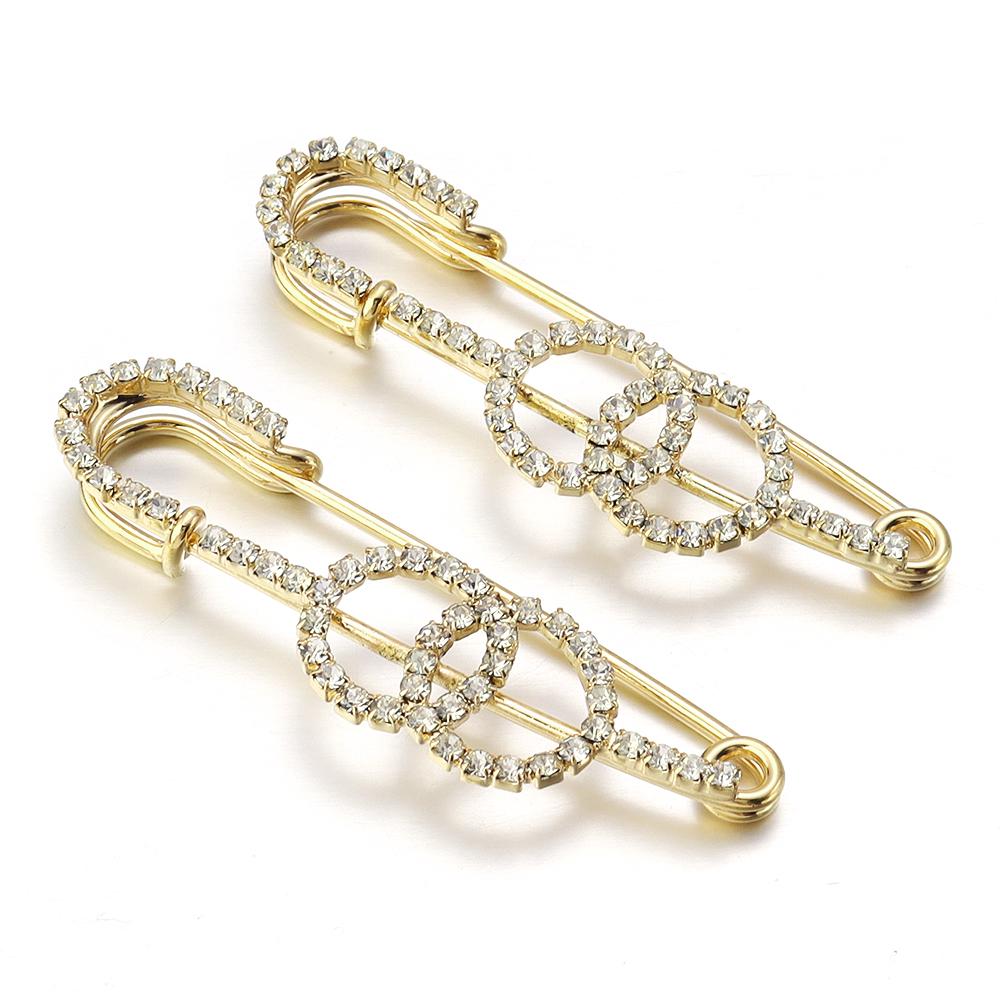 2pcs/lot Alloy Rhinestone Brooches Gold Silver Color Fixed Pins Brooch For Women Dress Safety Pin Brooches DIY Jewelry Making