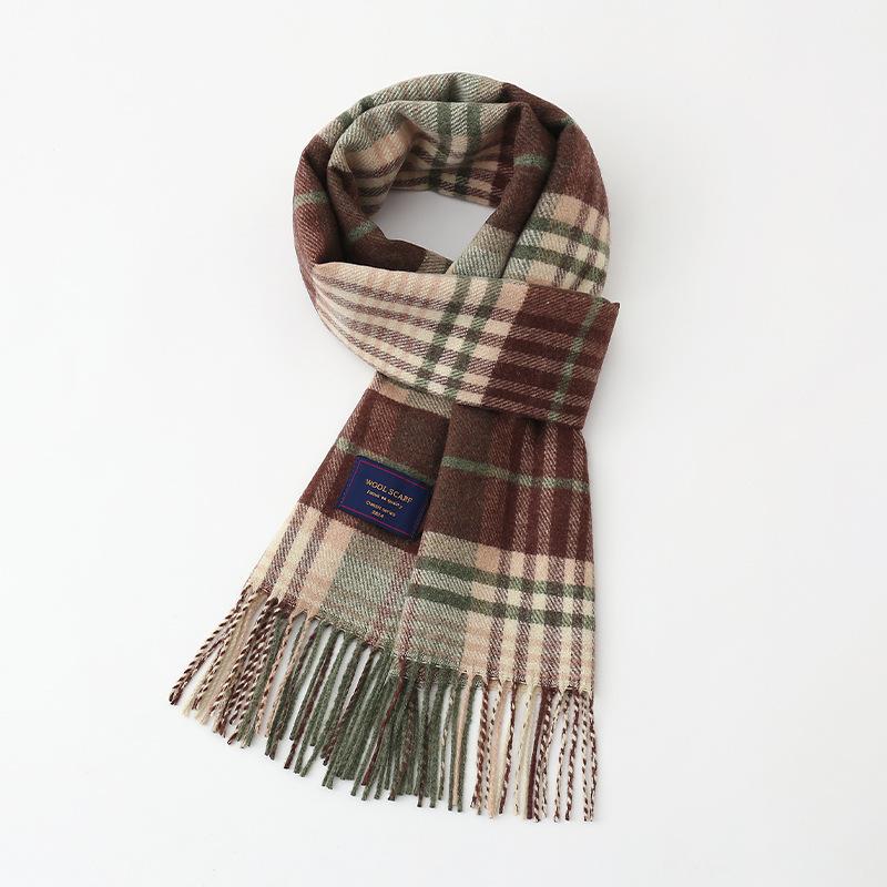Luxury Autumn Winter Korean Plaid Scarf Women Thickening Warm Tassel Shawl Cashmere Muffler Fashion Designer Scarves