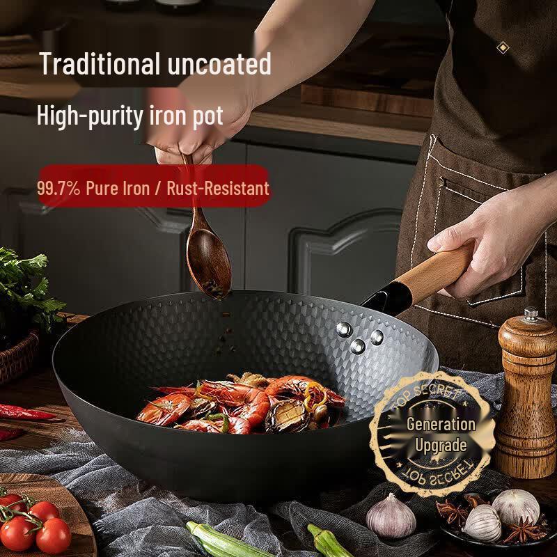 MAXCOOK Wok из нитрированной кованой железа, 3-е поколение, 32 см