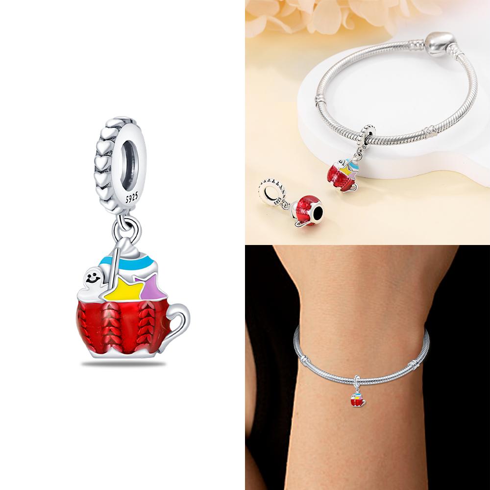 

Authentic Charm Bead Charms copper Pink Colorful Doughnut Cake Ice Cream Coffee Cup Bead Charms Compatible With Bracelets Women Jewellery Diy Delicate