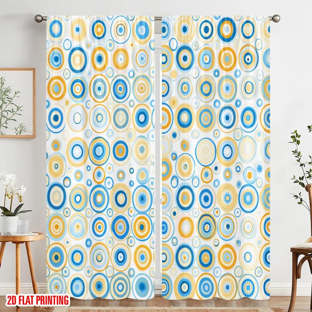 2pcs,2D Plane Printing Popular Curtains Colorful Concentric Circles Polyester Fabric (without Rod) Room Decor Ldeal for Room,