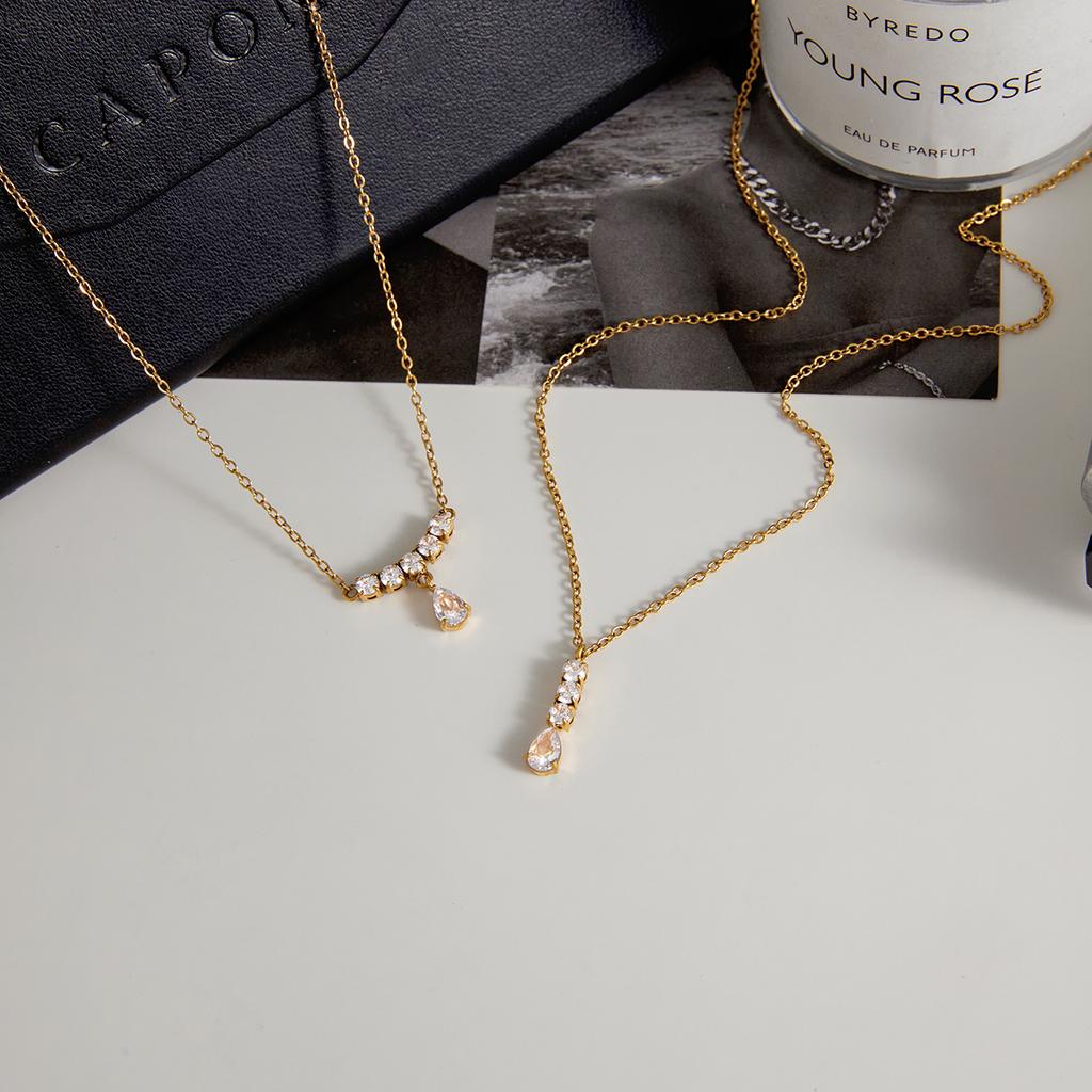 Yori Wodoodporny Stal Nierdzewna Biały Łza Cyrkonia Kübik Naszyjnik z Łańcuszkiem O Modna Biżuteria Bijoux Femme