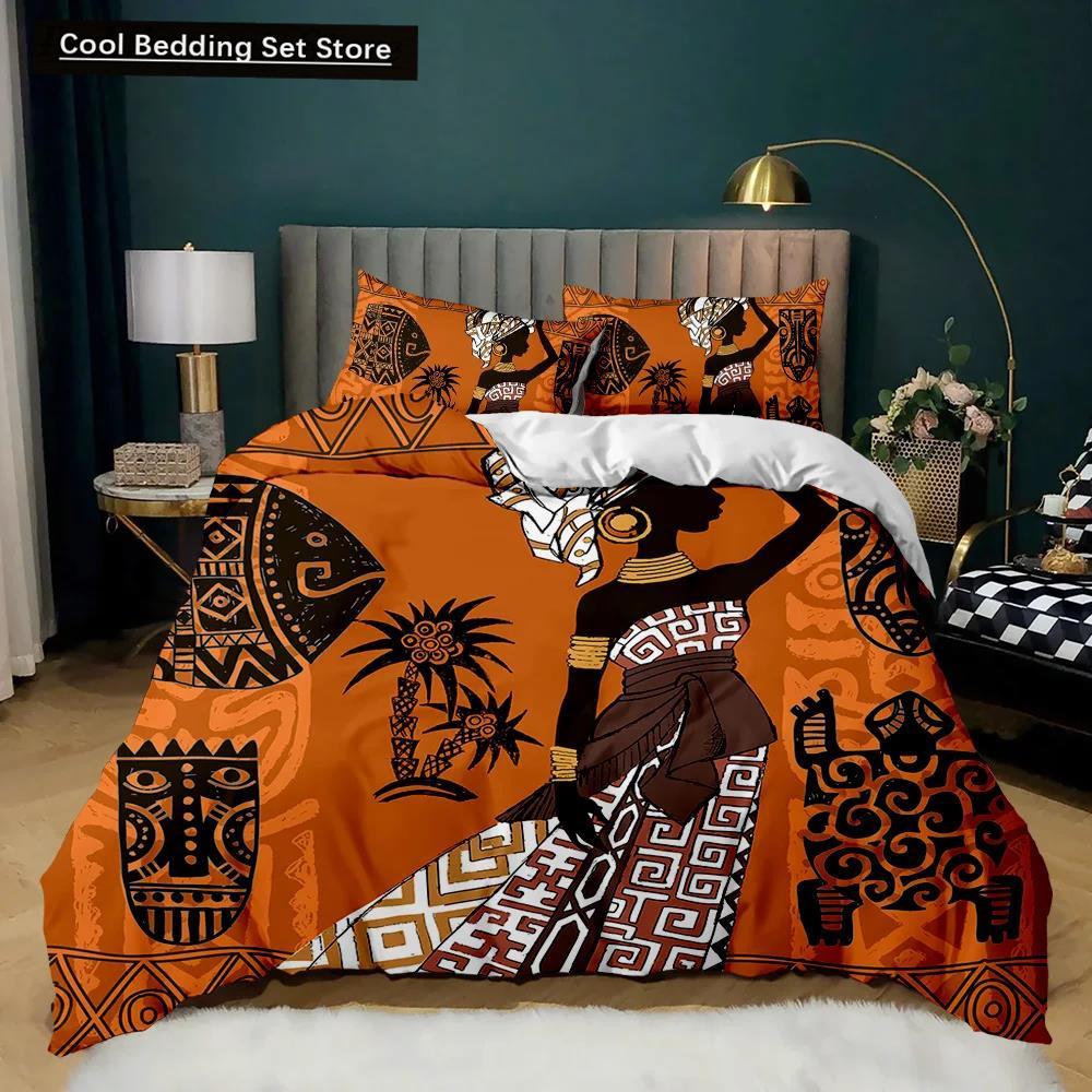 African Woman Duvet Cover Set African Stripe Twin Bedding Set Ethnic Afro Traditional Exotic Queen King Polyester Qulit Cover