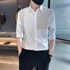 Spring and Autumn Korean Edition Trendy Polo Collar Stripe Block Color Light Mature Style Design Sense Three Quarter Shirt