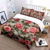 Pink Roses With Green Leaf Background Duvet Cover Set With 3D Printing Design Soft Polyester Bedding Set All-Season Comfort