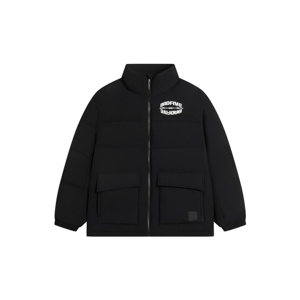 Li-Ning Anti-Five Series Solid Color Printed Zipper Stand Collar Warm Down Jacket Men Outerwear Black AYMS111-3