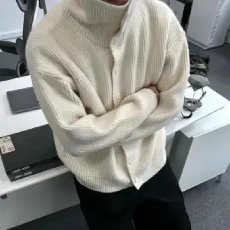 Irregular Button Turtleneck Sweater Men's Autumn and Winter Fashion Brand