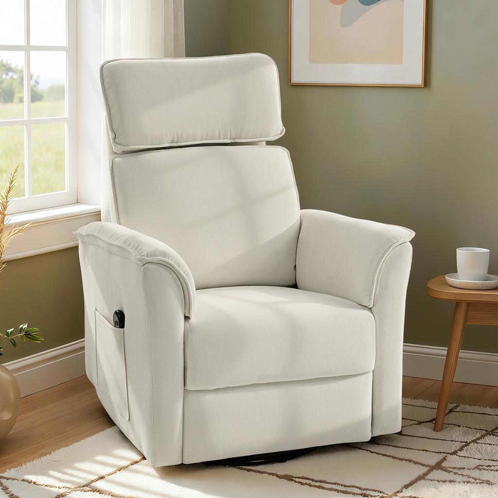 Electric Recliner with Reclining Function, Adjustable Backrest, Headrest, for Living Room, Cream White