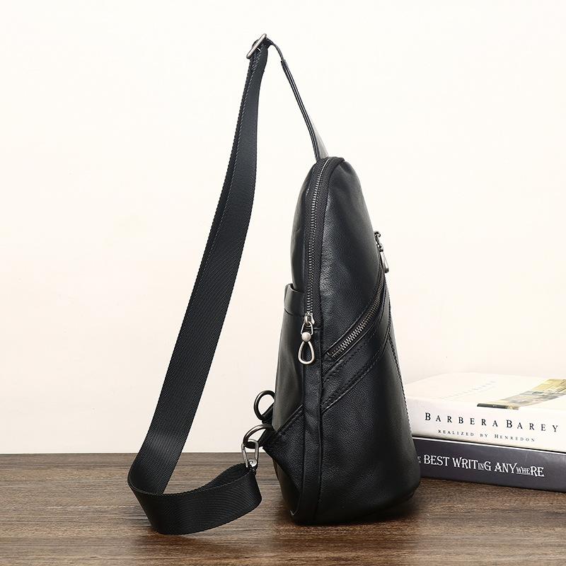 New Men's Leather Chest Bag, Large Capacity Crossbody Bag, Trendy and Versatile Outdoor Casual Retro Single Shoulder Men's Backpack