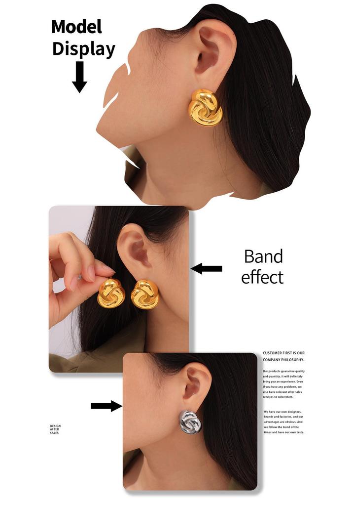 Chic European & American Double-Loop Earrings: Exaggerated 18K Gold Titanium Steel, Summer Non-Fading Design