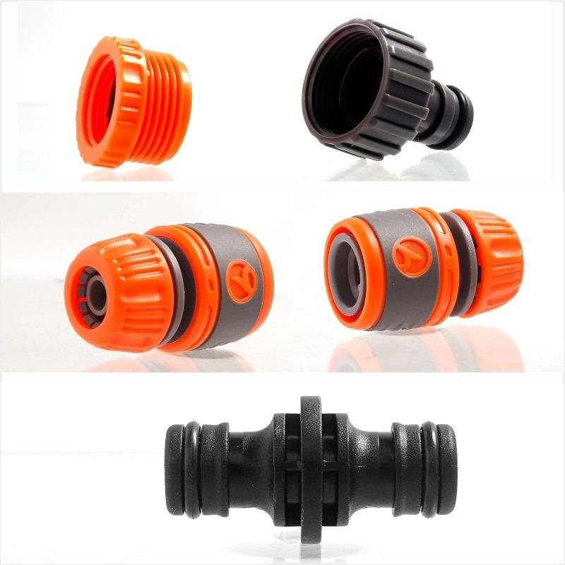 Garden Hose Connector and Accessories Set - Outside Faucet to Hose Adapter, 3/4" and 1/2" Dual Male Connectors
