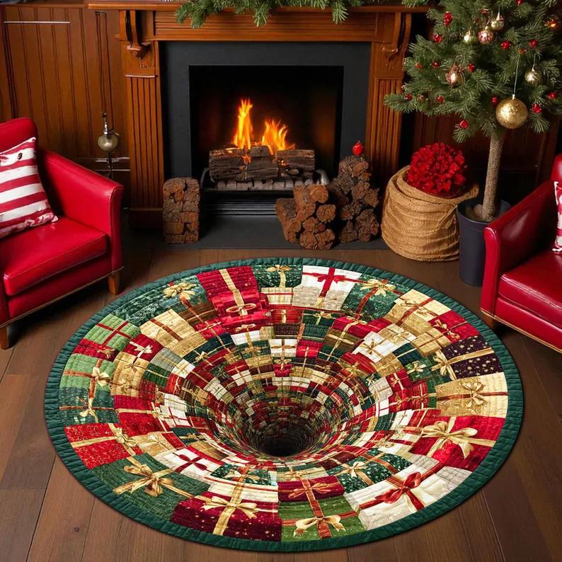 Santa Claus Christmas 3D Printed Round Mat Christmas Rug, Christmas Christmas Welcome Door Mat Winter Home Decor Christmas Decor 80cm x 80cm