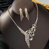 Vintage Full Diamond Pearl Tassel Clavicle Necklace Earrings Set Claw Chain Rhinestone Dress Ladies Necklace