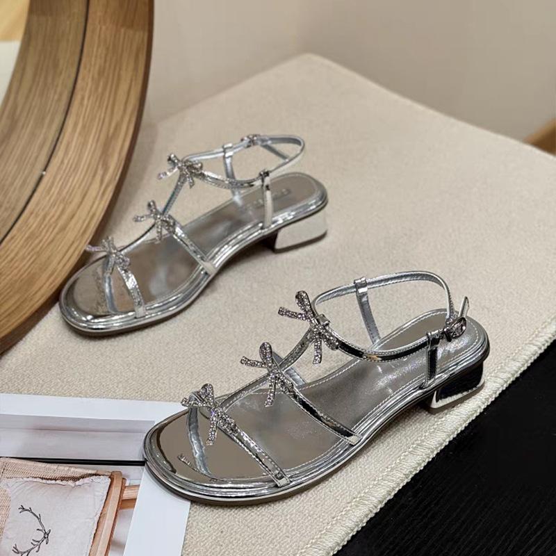Silver rhinestone sandals women's new summer wear with skirt high heels thick heel sandals
