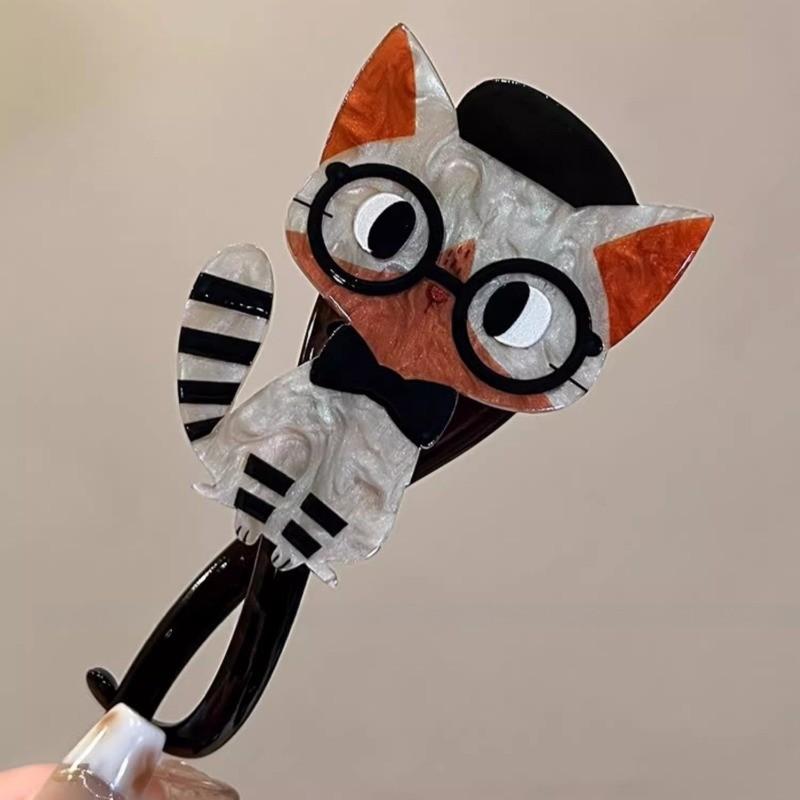 Funny Cute Kitten Hairpin Acrylic Twist Clip Fashionable Girl Ponytail Back of The Head Hair Clip