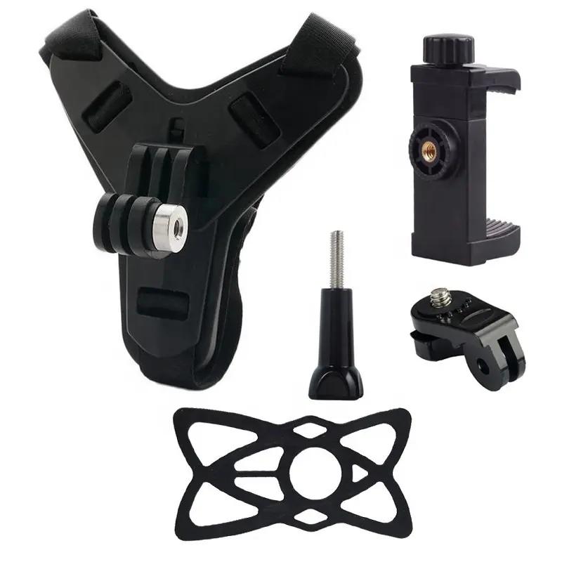 5 in 1 Kits Motorcycle Helmet Chin Mount Holder Rotatable Mobile Phone Strap with Silicone for Hero Sports Action Camera