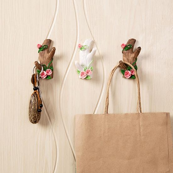 1 Pair Wall Art Hooks Key Hanger Decorative Hooks with Adhesive Resin Flowers And Tree Trunk Hooks for Hats Bags Towels Bedroom Entryway
