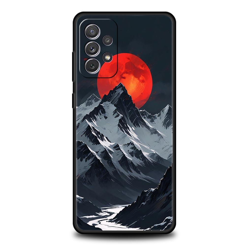 Black Mountain Peak Phone Case for Samsung Galaxy A55 A35 A17 A07 A15 A13 A25 A51 A71 A72 A73 A32 A52 A52S A41 5G Soft TPU Shell