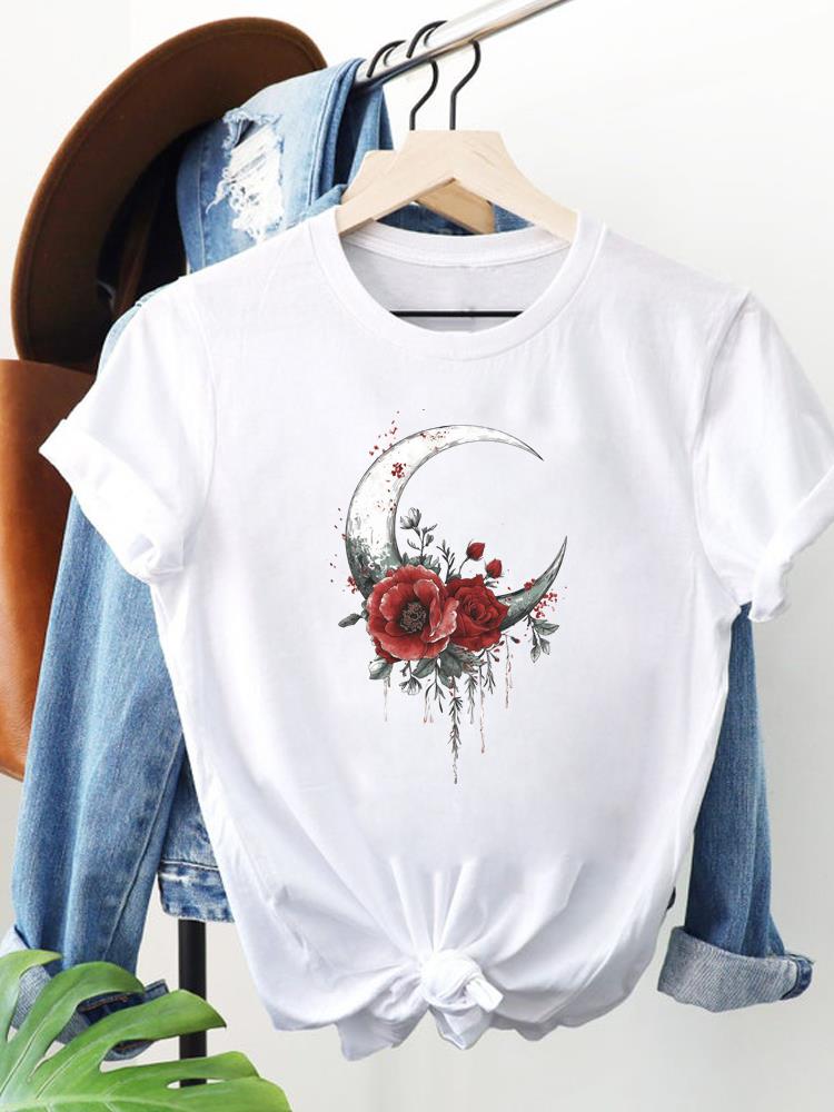 (Asian Size) watercolor flower cute Clothing Women Fashion Print Short Sleeve Tee Top Female T Shirt Woman Graphic T-shirts