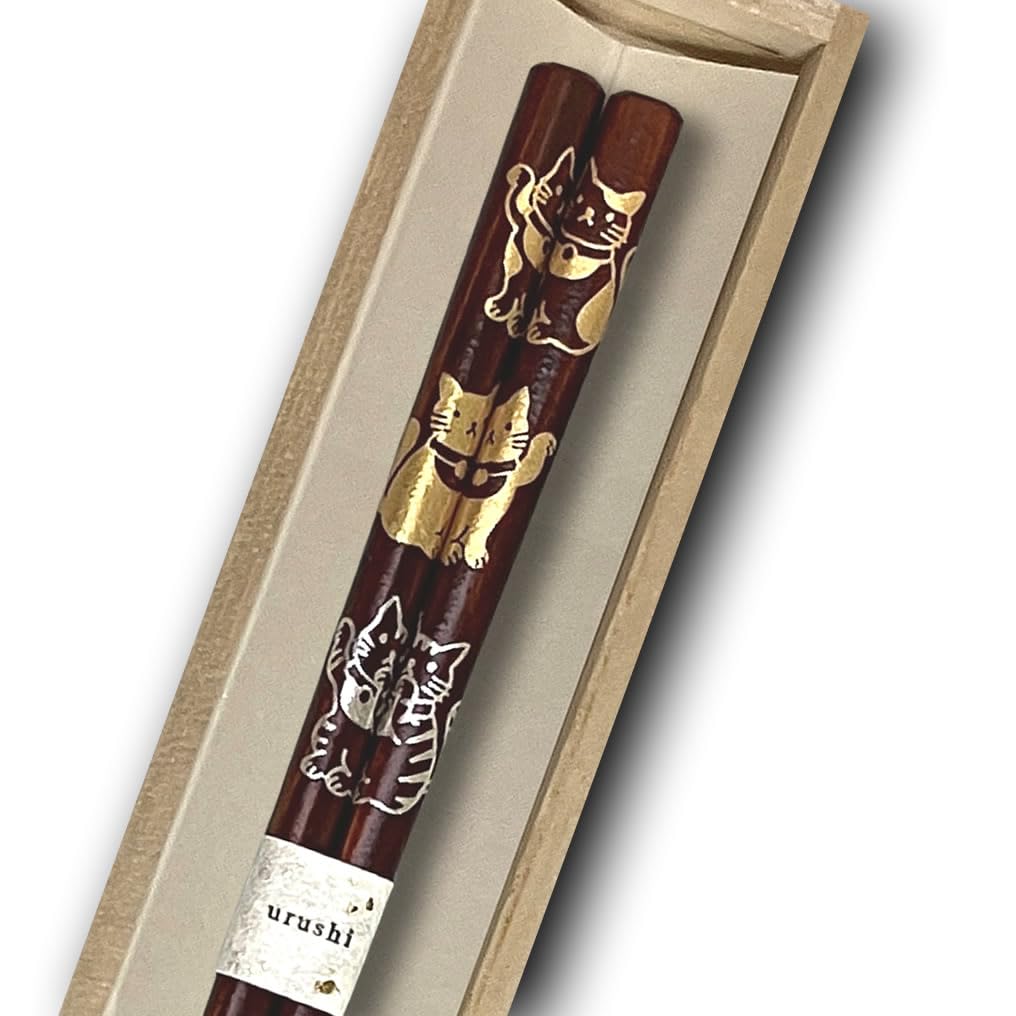 

Hashimoto Kosaku Lacquerware Shop Noto Hiba Lacquer Lucky Charm 1 in a Paulownia wood Gift wrapping Chopsticks, Series, Pair, Maneki-neko (beckoning