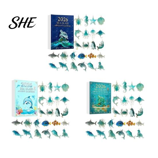 DIY Wind Chime Accessories 2026 Christmas Advent Calendar, 2D Acrylic Marine Animals Pendants, Sea Life Figures 24 Day Countdown Box, Window