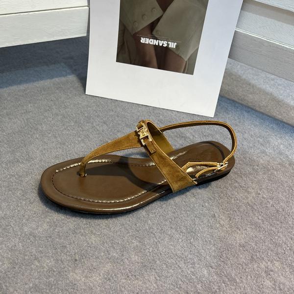 Leather retro toe Roman sandals women's 2025 summer new fashion casual flat-bottom pinch herringbone cool slippers