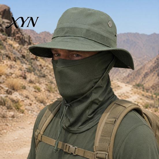 Quick-drying Hat Camouflage Sun with Balaclava Face Mask, UV Protection Men Wide Brim Hat, Breathable Bucket for Outdoor Fishing Hiking Cycling