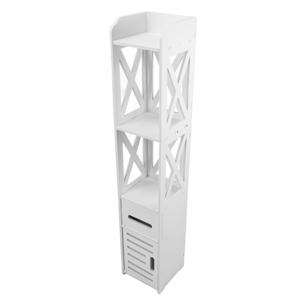 Small Bathroom Storage Cabinet Narrow Corner Slim Toilet Paper Shelves with Drawer Door
