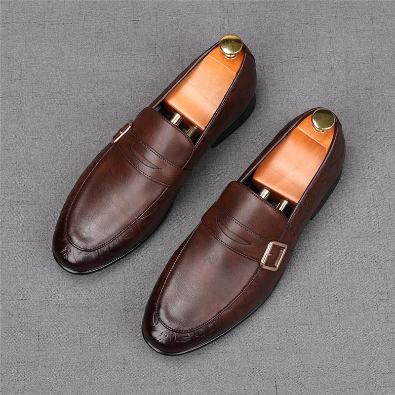 Fashion New Pointed Slip On Black Brown Dress Leather Shoes For Men Designer Monk Strap Loafers Homecoming Wedding Zapatillas Hombre