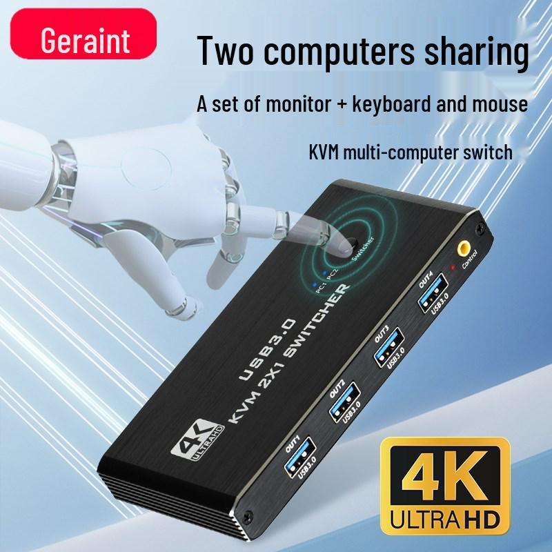 

HDMI KVM Switch: 2-in-1 USB 3.0 Desktop Sharing Device for PCs, Printer & Mouse, 4K Support чёрный