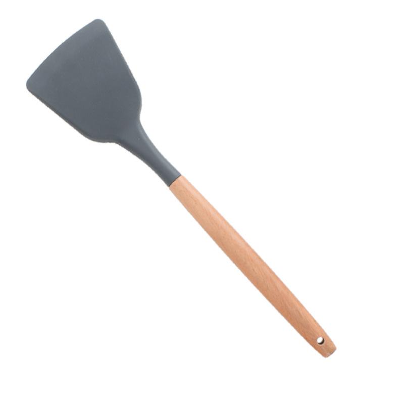 1PC Silicone Wood Turner Soup Spoon Spatula Brush Scraper Pasta Server Egg Beater Kitchen Cooking Tools Kitchenware Green/Pink