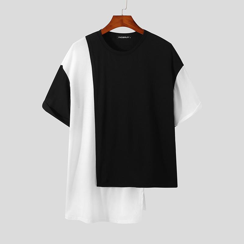 

Летние мужские топы с круглым вырезом в стиле пэчворк с короткими рукавами нерегулярной формы, свободные футболки