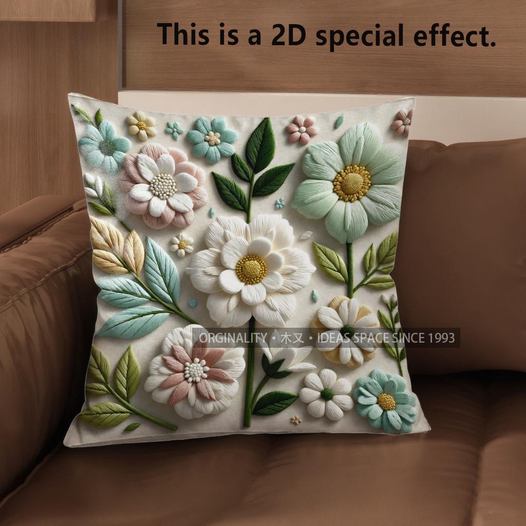 2D Vintage Floral Print Decorative Throw Pillow Covers Pattern Cushion Cover Suitable For Sofa Bedroom Car Pillow Cover