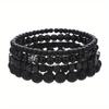4Pcs/Set Black Gall Stone Volcanic Stone Wood Beads Multi-layer Men's Combination Elastic Bracelet For Couple Friends Jewelry