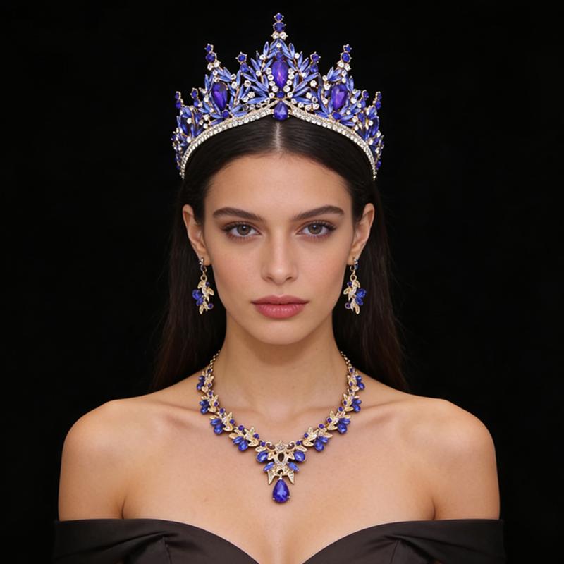 Princess Purple Tiaras and Crowns 3-pack Wedding Crown Sets and Necklace Earrings for Party Birthday Costume Jewelry Bridal