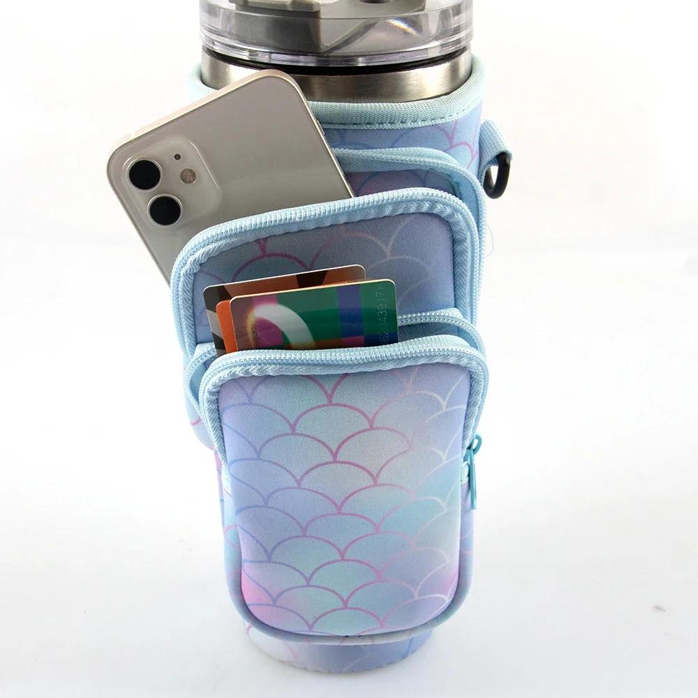 30oz 40oz Insulated Water Bottle Cover for Stanley Cup with Pouch Adjustable Shoulder Strap Anti-fall Non-slip Washable Sleeve