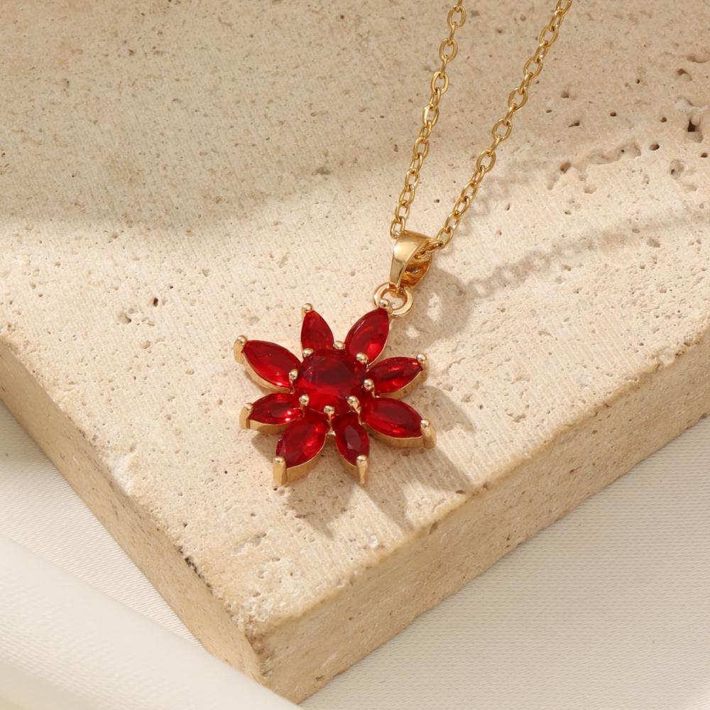 Cubic Zirconia Flower Pendant Necklace for Women 2025 New Fashion Stainless Steel Jewelry Wedding Party Accessories