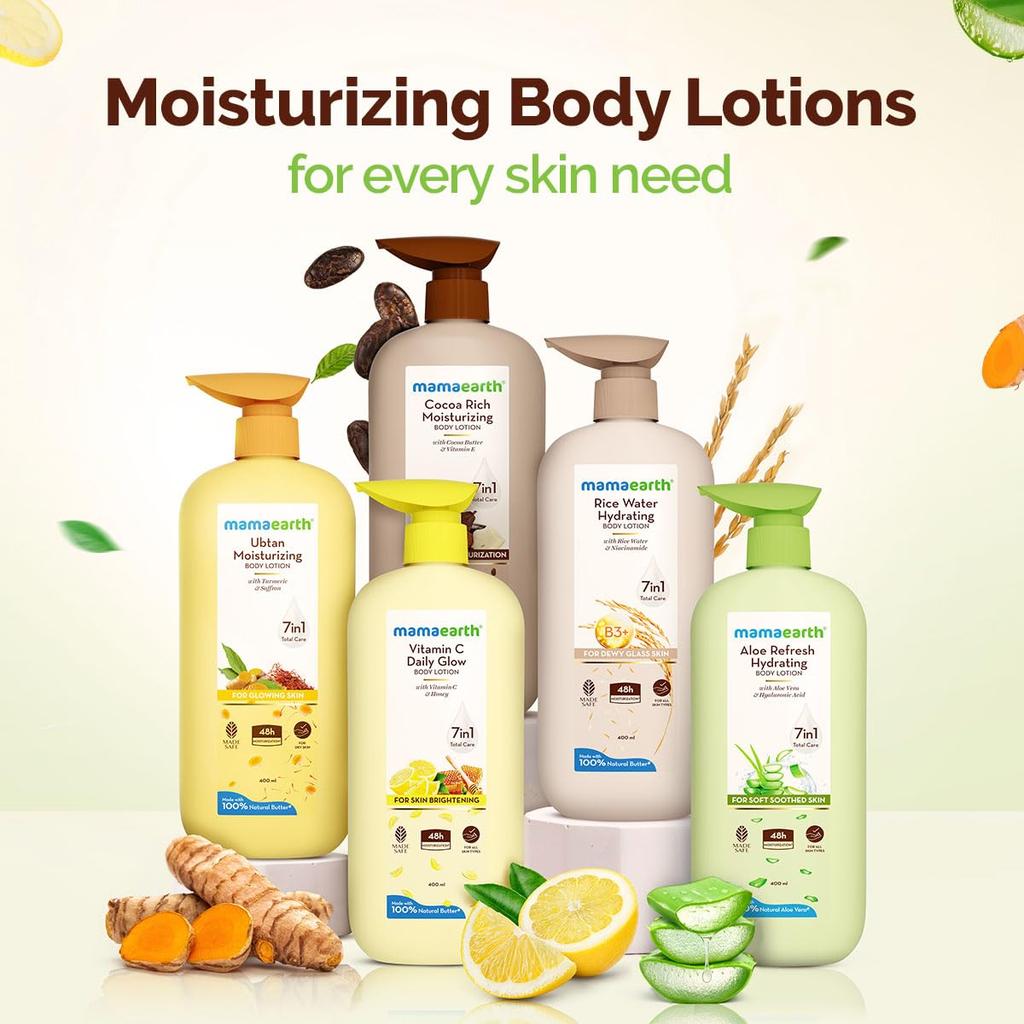 Mamaearth Aloe Refresh Hydrating Body Lotion 400ml | Lightweight Non-Sticky Moisturizer for Soft Smooth Skin