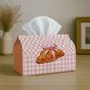 1pc Two Sizes Available Modern Aesthetic Tissue Box with Croissant Bow Pink Checkered- Napkin Storage Organizer for Kitchen,Car,Elegant Decorative Box