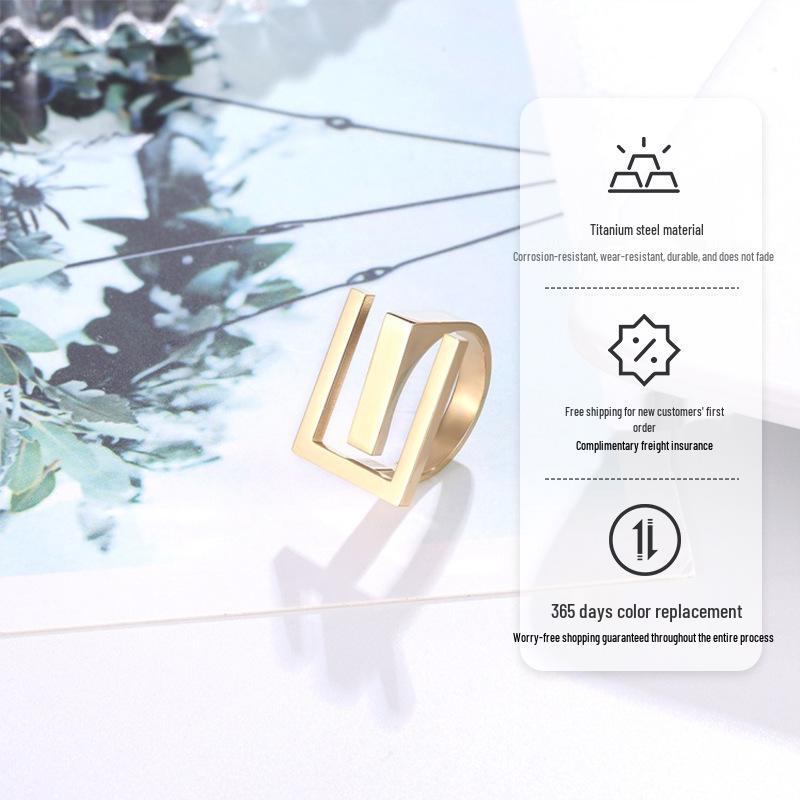 

Геометрическое кольцо E с гальваническим покрытием из 14-каратного золота - Не тускнеющие украшения из титановой стали для женщин Size 7