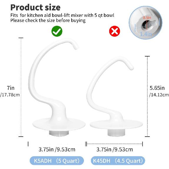 UP2WIN K45DH Dough Hook Attachment for KitchenAid Mixer - K45DH Coated Dough Hook for KSM150 KSM90 K45SS, Dough Attachment for Kitchen Aid Tilt-Head