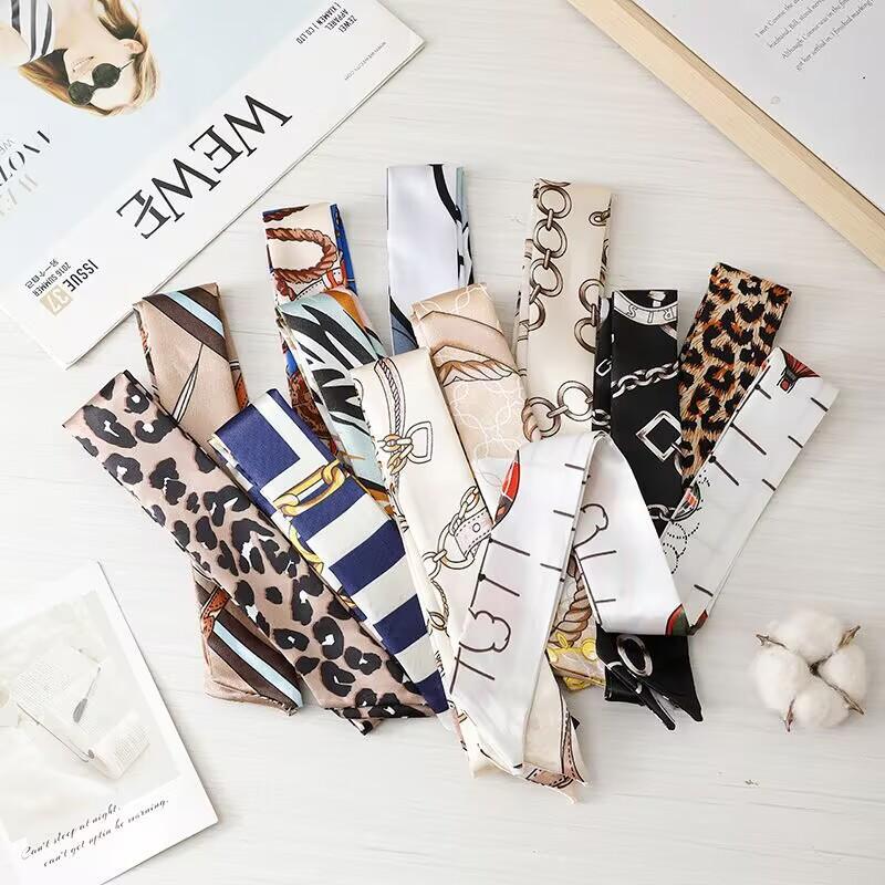 New fashionable long silk scarf double-layer versatile headband streamer, decorative binding bag with hand gift silk scarf wholesale