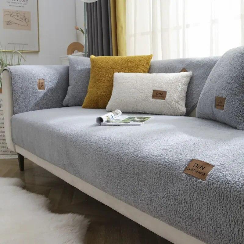 Nordic Soild Color Thick Plush Sofa Covers Towel Soft Plush Couch Cover for Living Room Bay Window Pad L-shaped Sofas Decor