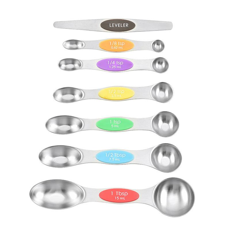 Stainless Steel Magnetic Measuring Spoons: 9-Piece Double-Ended Set for Baking & Seasoning in Home Kitchen
