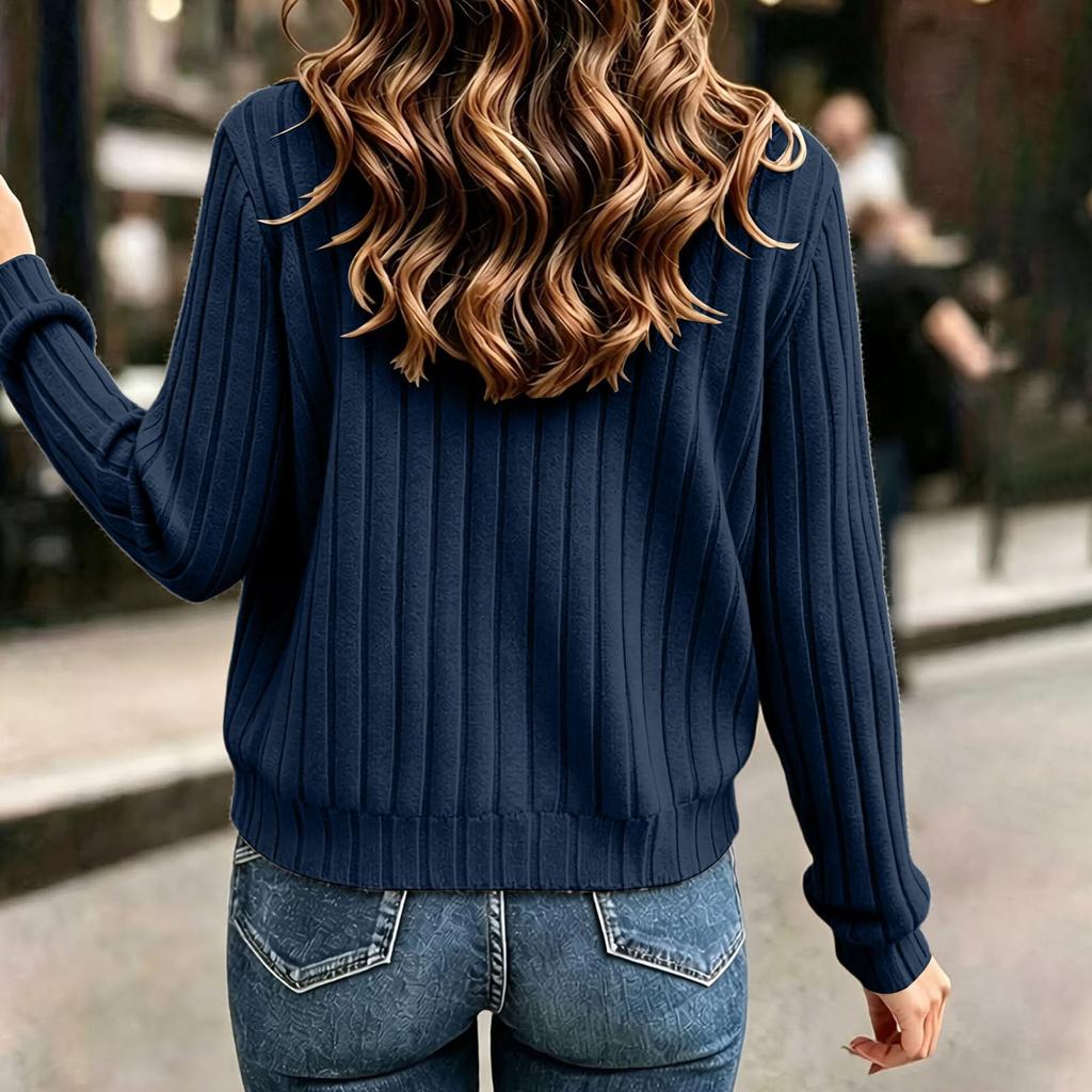 Women's Color Ribbed Zip-Up Long Sleeve Jacket for Casual Everyday Wear