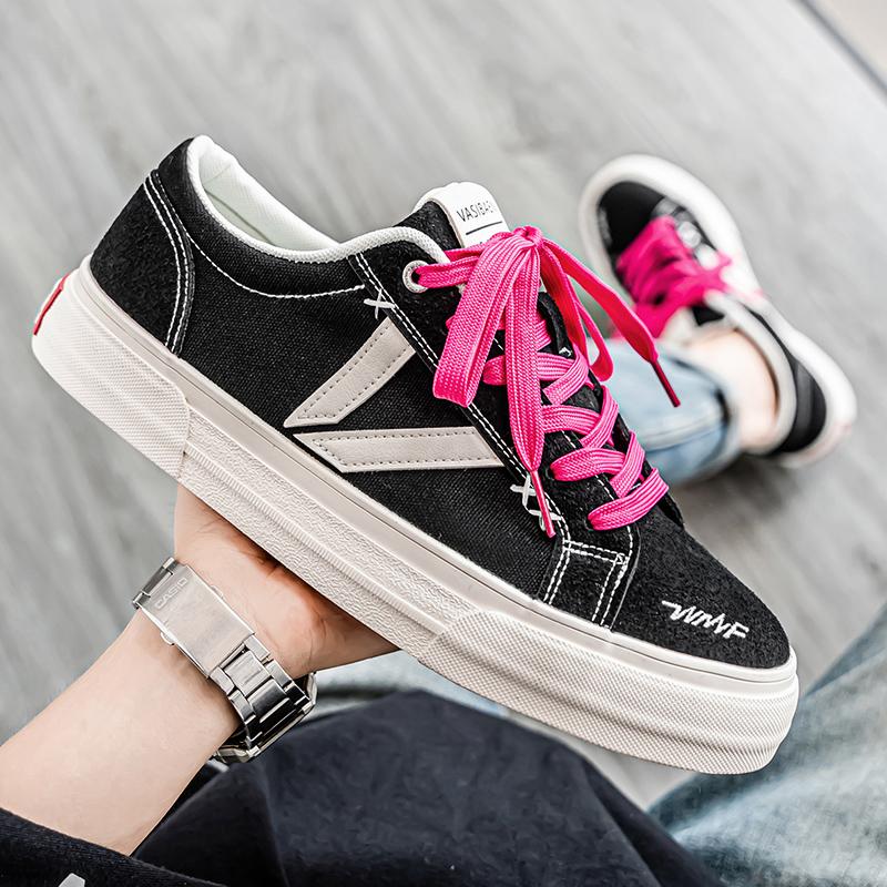 Fashion Canvas Sneakers Men Fashion Vulcanized Shoes Men Casual Black Men's Shoes Autumn Breathable Breathable Thick-soled Youth Cricket